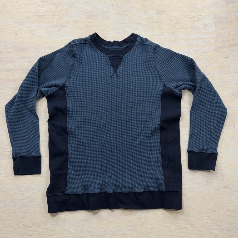 American Giant Sweatshirt L Waffle Knit Colorblock Blue Mens Made in USA